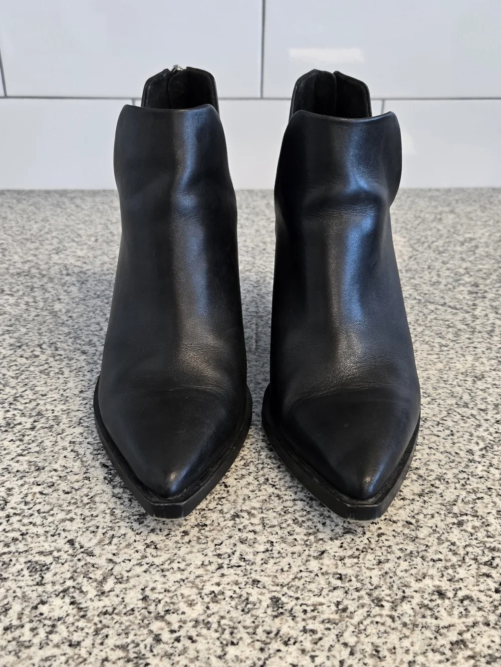 Vince Camuto Black Pointed Toe Leather Ankle Booties